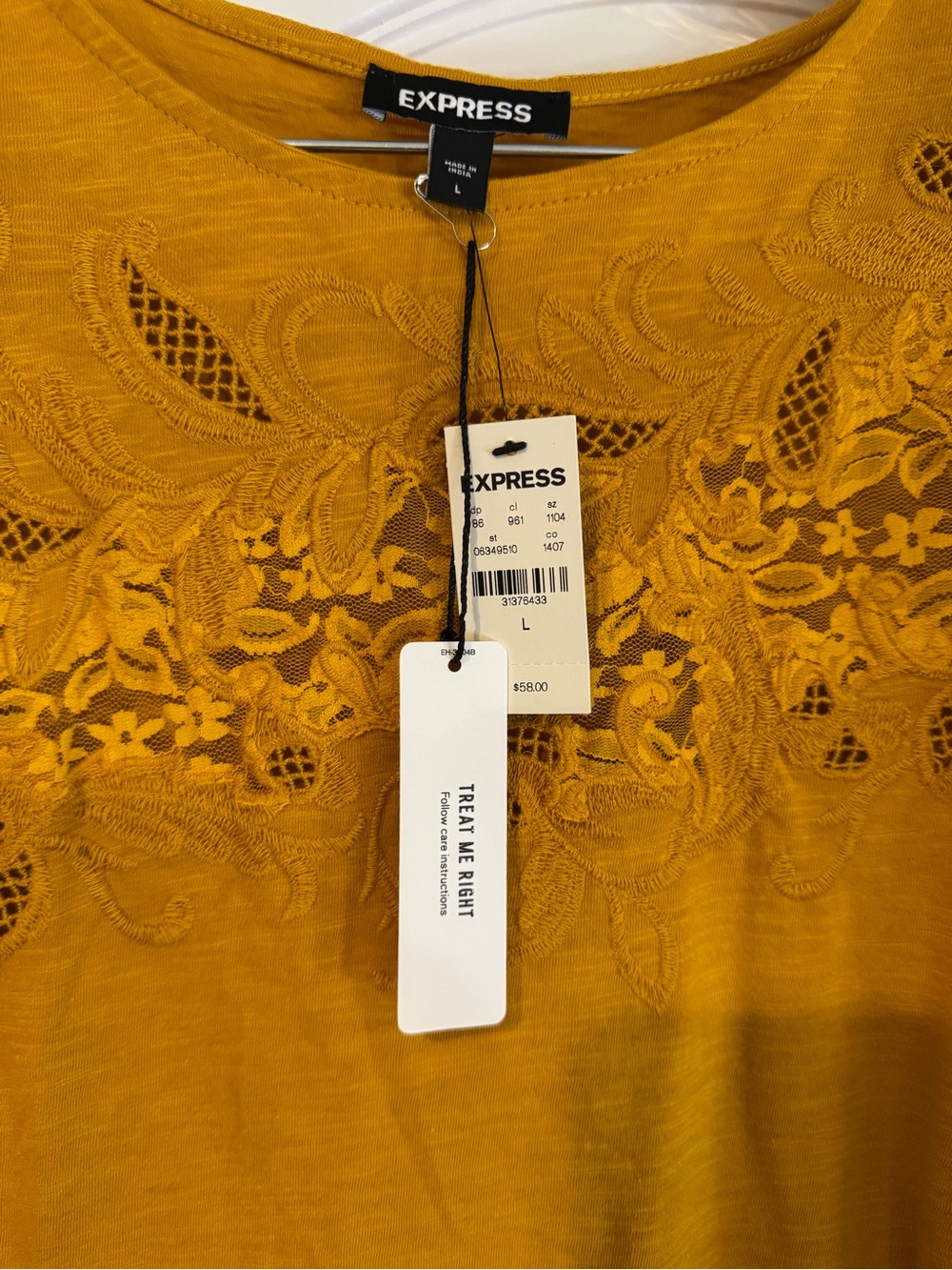 Express Women's Lace Yoke Long Sleeve Top - Mustard NWT - Picture 2 of 4